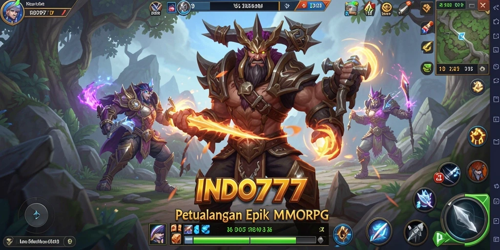 Gambar menampilkan aksi seru dalam gameplay INDO777 MMORPG.