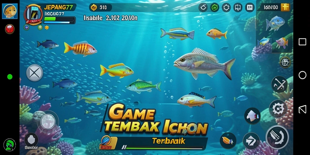 Tangkapan layar gameplay menakjubkan JEPANG77 saat menangkap ikan.