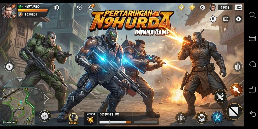 Tampilan permainan N9TURBO dengan aksi pertarungan yang mendebarkan.