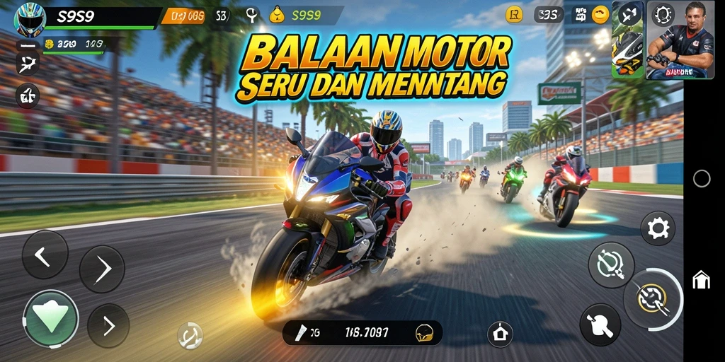 Tampilan gameplay S9S9 saat balapan motor yang mendebarkan.