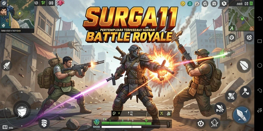 Tampilan seru gameplay SURGA11 dalam pertempuran Battle Royale.